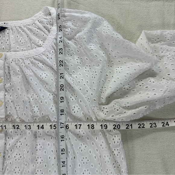 Chaps Women’s White Eyelet Peasant Blouse Balloon 3/4 Sleeve Sz L Boho Cottage - Picture 5 of 7